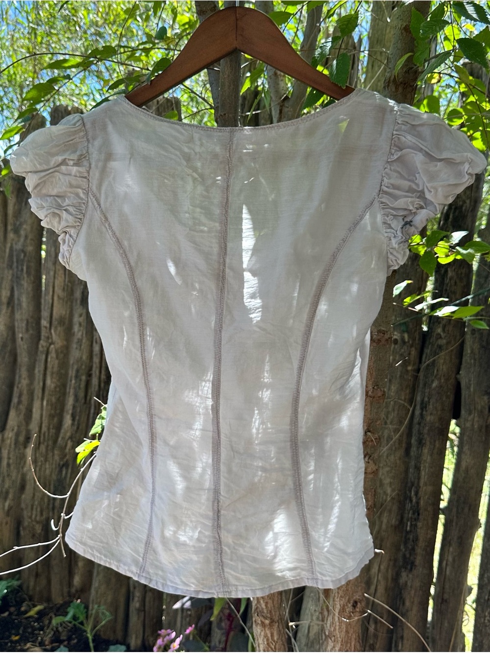 Light Ruffle Sleeve Cotton Peasant Top - Picture 6 of 7